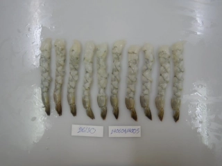 Frozen Nobashi Vannmei Shrimp V Cut, Telson Remove